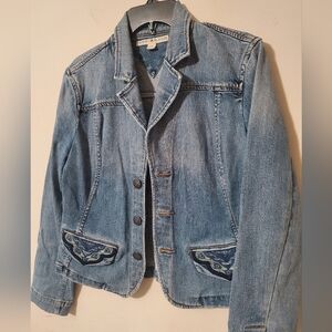 Tommy Hilfiger Denim Jacket Womens Large Y2K Embroidered Floral Boho Jean Jacket